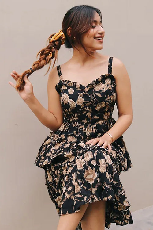 Playful Black Floral Dress